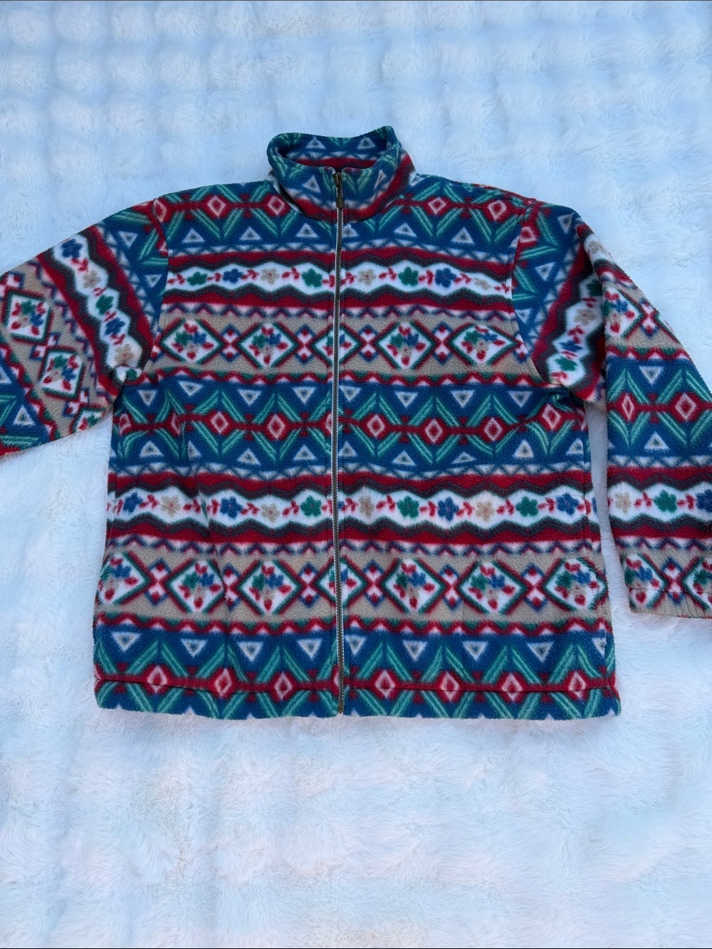 vintage 1990s Alfred Dunner full-zip fleece jacket aztec pattern women’s large